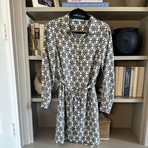 Draper James 100% Silk Cream & Navy Shirt Dress